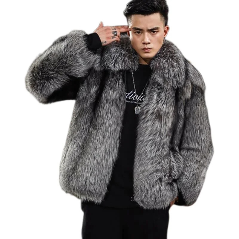 fox hair fur grass mens coat short style autumn and winter warmth silver leather jacket 241112