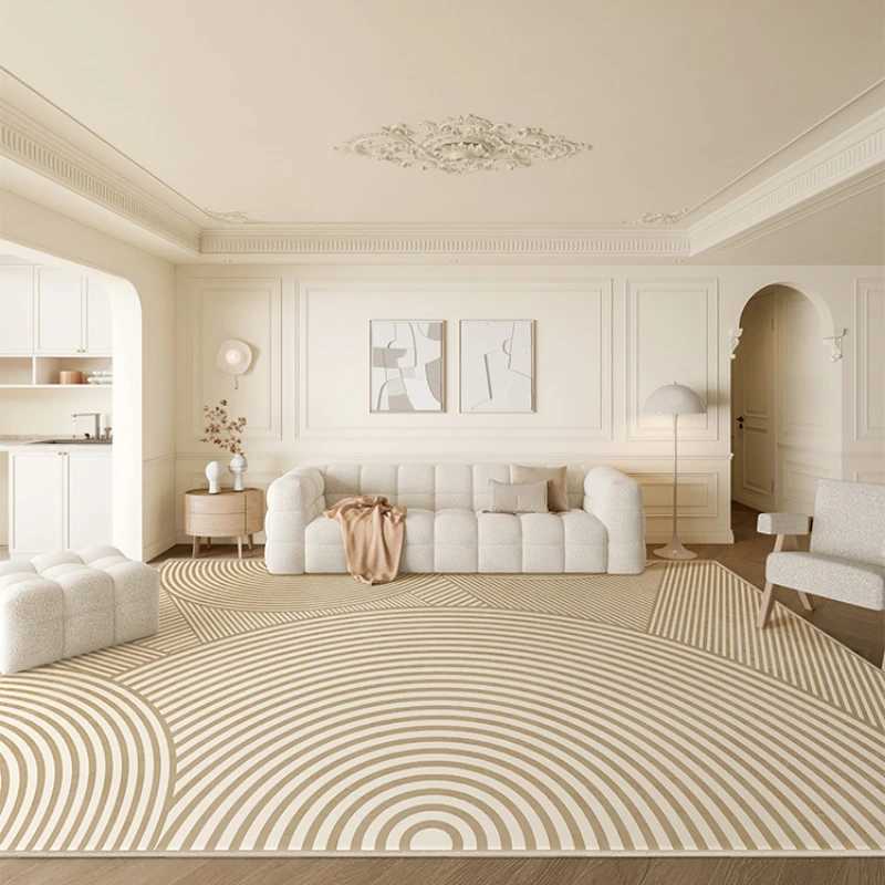 Carpets French Cream Color Living Room Decoration Carpet Home Bedroom Bedside Bay Window Plush Carpets Simple Lines Cloakroom Soft Rug Q250610