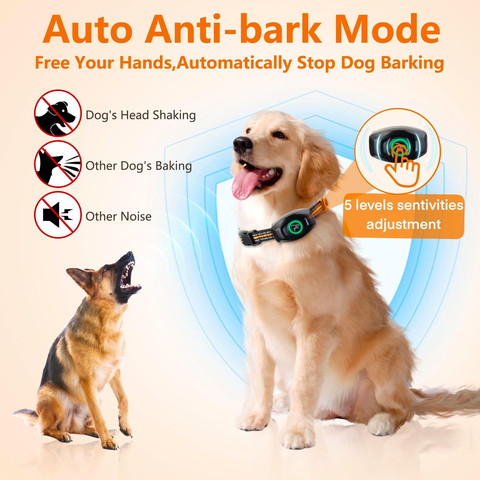 in 1 Bark with Remote, Shock for 2 Large Medium Small Dogs(15-120lbs), Anti Barking Dog Training Collar, Beep/Shock/Vibration(0-99), Smart E Collar 13