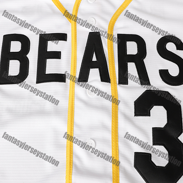 Men's Polyester Baseball Jersey Bad News Bears #3 White Tanner Boyle Chico'S Bail Bonds Embroidered V-Neck, Breathable Button-Up Shirt for S