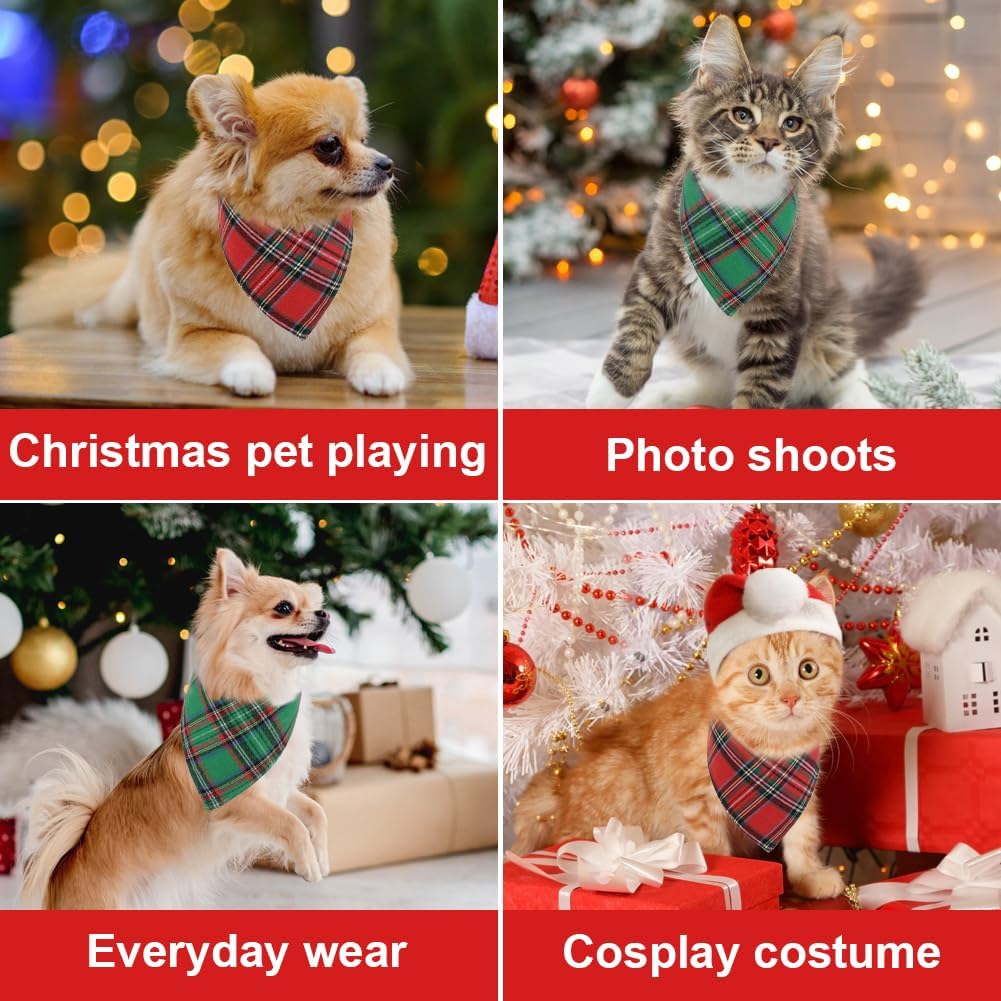 Vivifying Bandana, 2 Pack ic Plaid Triangle Scarf Small Dogs and Medium Dogs, Holiday Dog Christmas Costume for Festive Photo Prop, Party Decor (, Gre