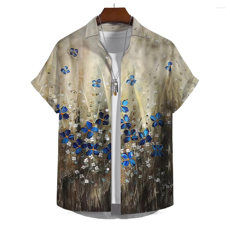 Men's Casual Shirts Short Button Retro Shirt With Prin Summer Hawaiian Clothing Men Clothes Harajuku Vintage Floral Blouse Designer