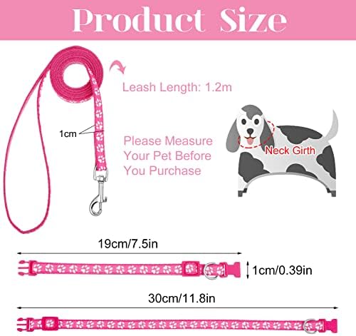 BOUSOE 2 Packs Dog Leash Set, and Lead Set Quick Release Buckle Adjustable Paw Print Soft Nylon Pet Collar for Puppy Small Dogs