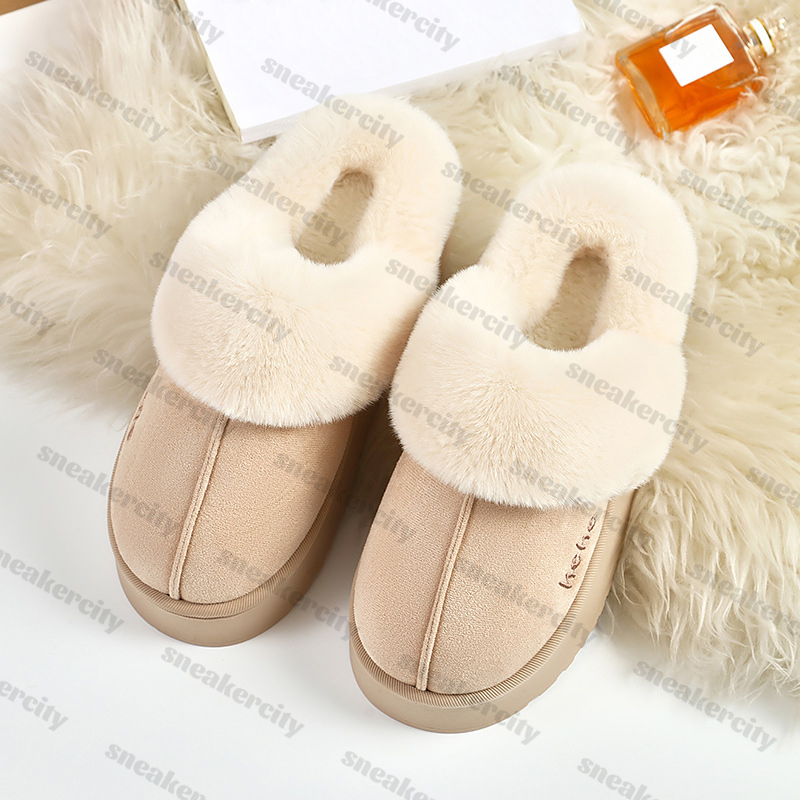 Free Shipping Womens winter fur slippers fashion casual slip-on boot women comfort booties brown beige black classic slipper designer shoes flats plus