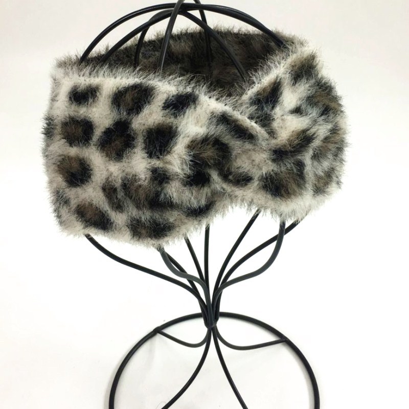 European and American leopard print thick knitted headband plush ear protection headband face wash women's hair accessories warm autumn and winte