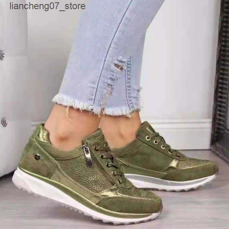 Women's Casual Wedge Sneakers with Zipper & hot Lace-Up - Comfortable Flat Vulcanized Shoes