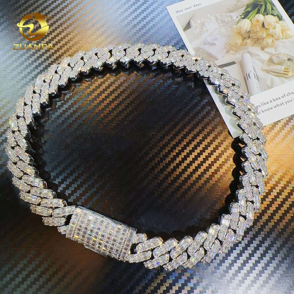 Custom Sterg Sier Jewelry 16Mm Full Baguette Design VVS Moissanite Chain Fashion Hip Hop Cuban K Chains For Men