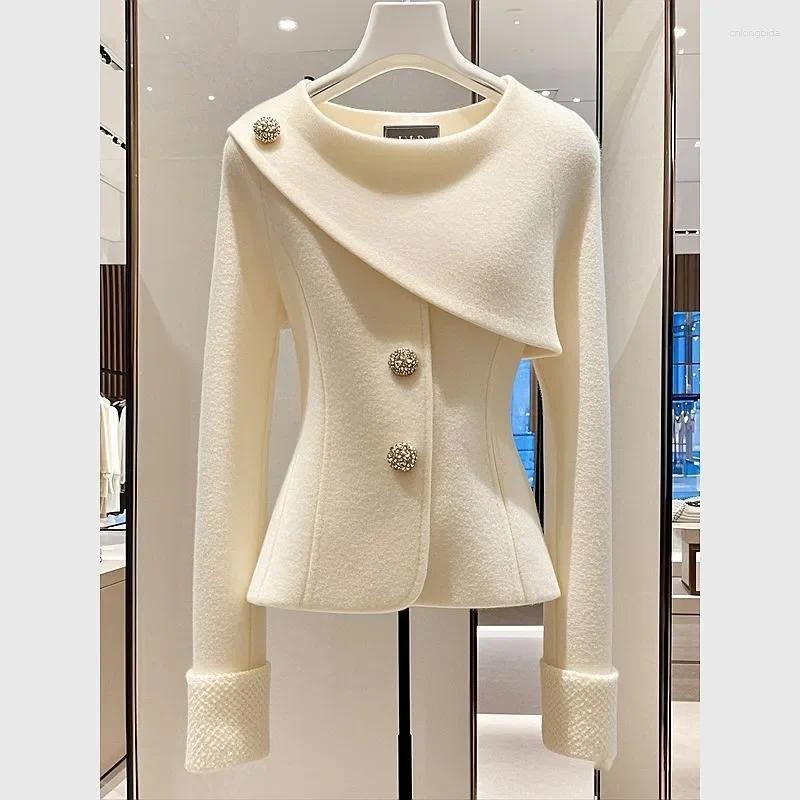 Women's Jackets High End Elegant Jacket Coat Women Autumn Winter O-neck Long Sleeve Fashion Asymmetric Design Office Lady Outwear Tops