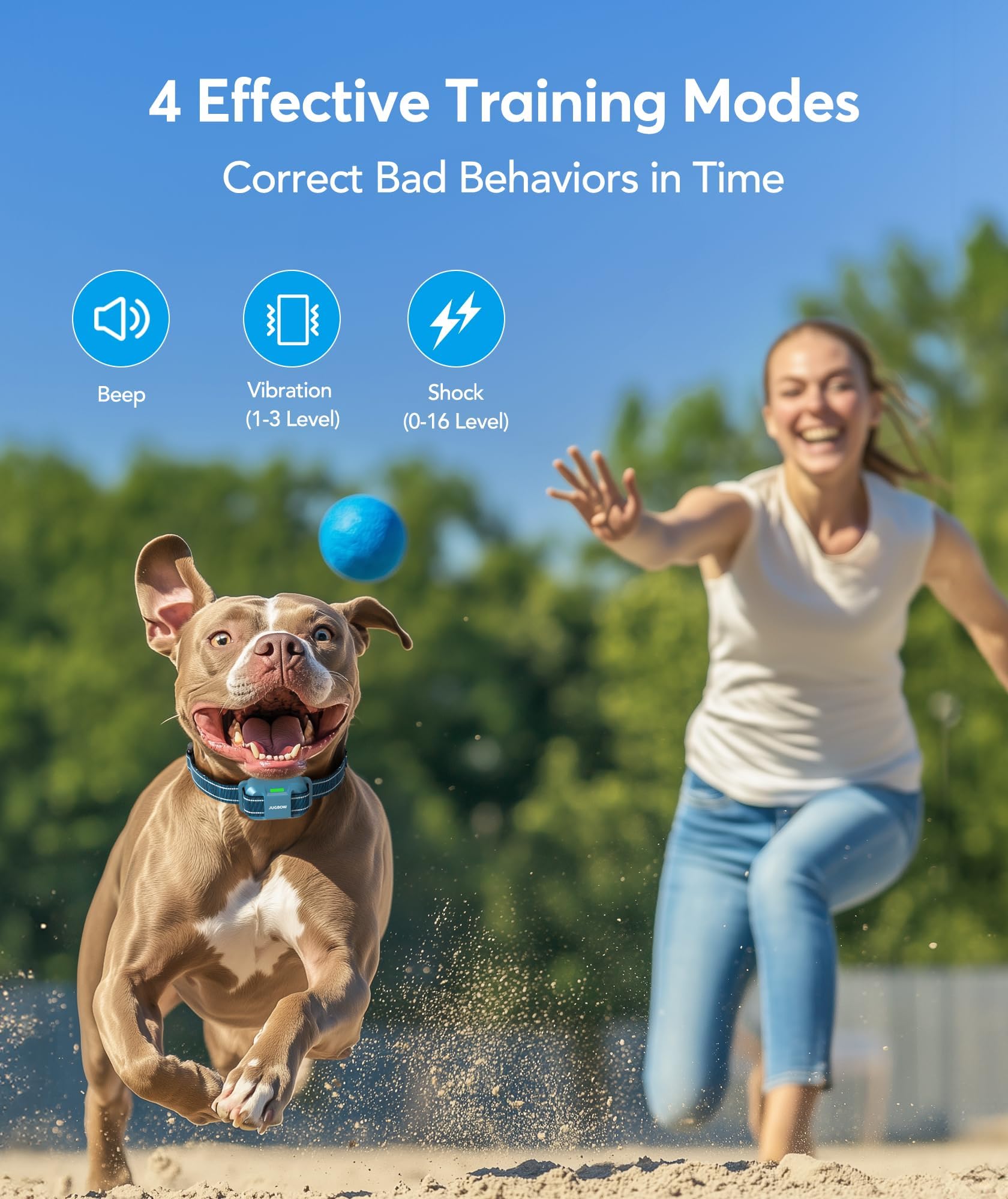 Jugbow - 4200FT Dog Remote, IPX8 Waterproof Electric with 4 Training Modes, Security Lock, Rechargeable Shock Collar for Dogs 5-120lbs