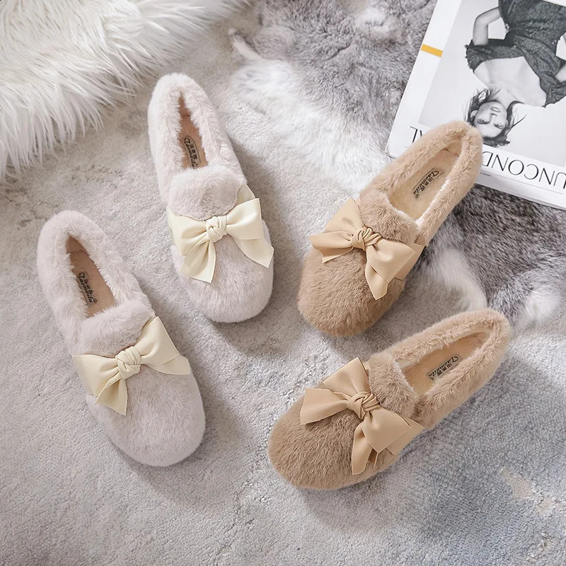 Womens suede shoes winter wearing snow boots outdoor fashion bow fur flat wool shoes large 41-43241127bj