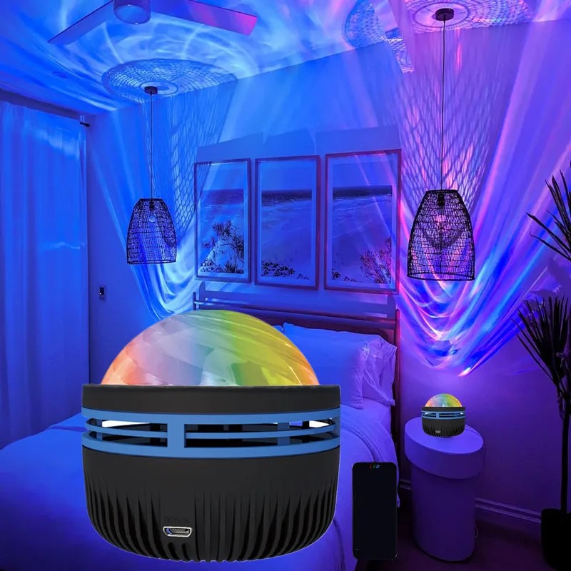 RGB Projection Night Light Wave Projector Light Lamp with Remote Control for Home Room Party Christmas Decor Light