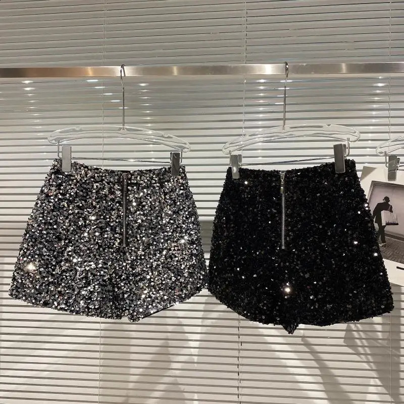 autumn black velvet shorts womens sequins shiny cross dressing shorts club clothing shorts street pants 241127