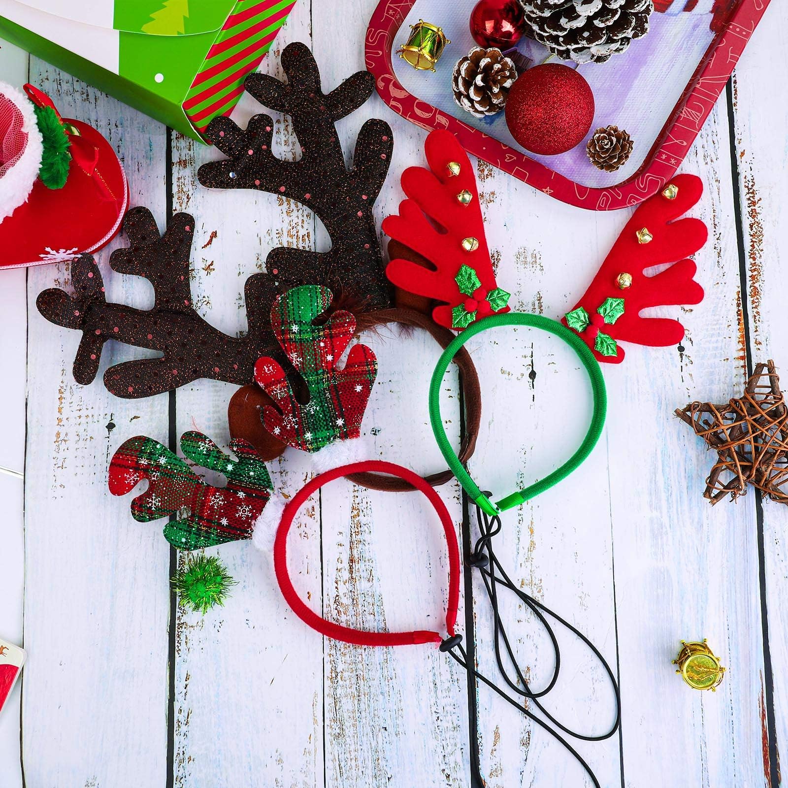 Aneco 3 Pack Christmas Reindeer Dog Headband Puppy Xmas Antlers Headwear Holiday Pet Costume Accessory