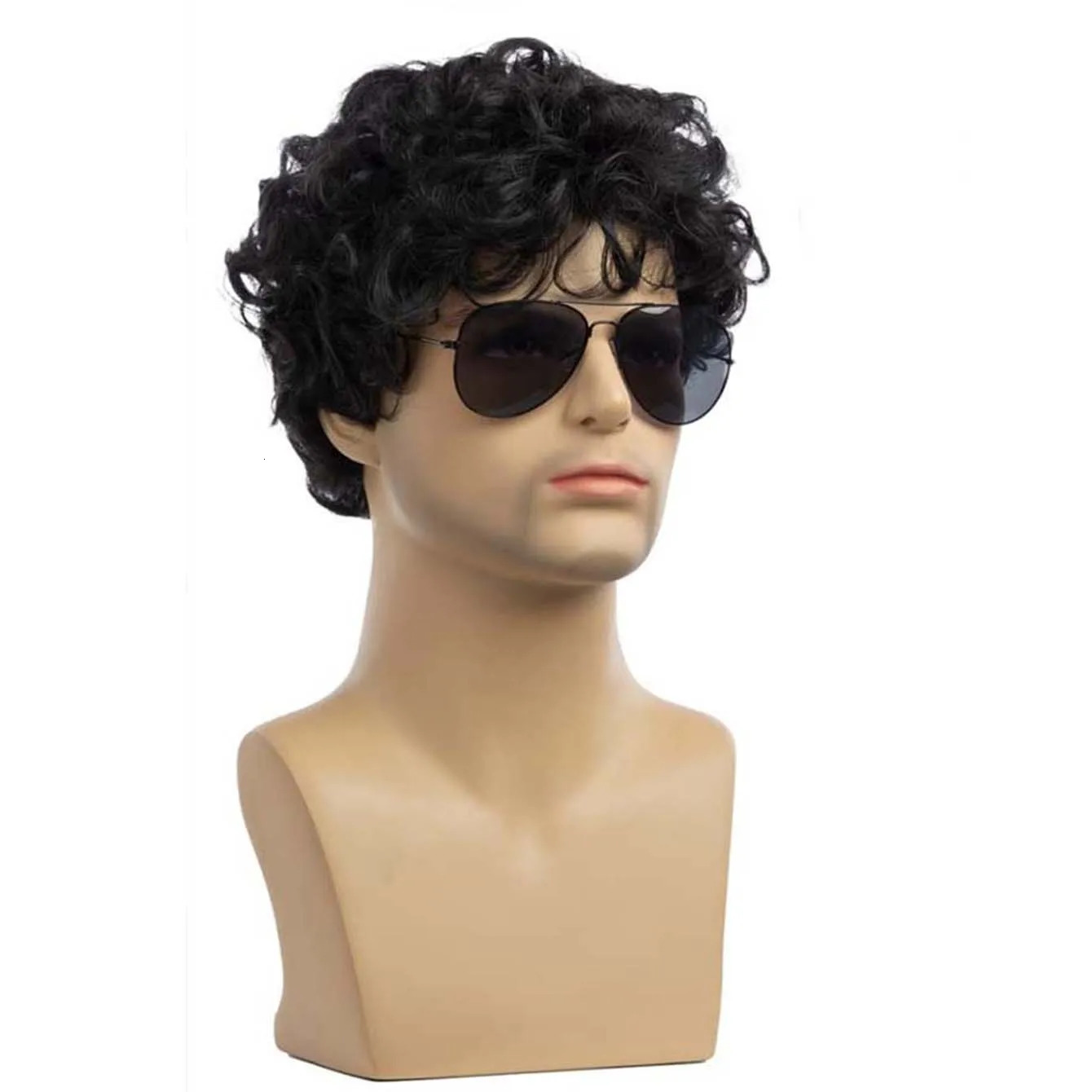 Men Synthetic Short Black Wigs with Bangs for Man Curly Hair Fluffy Daily Heat Resistant Breathable Male Wig 241127