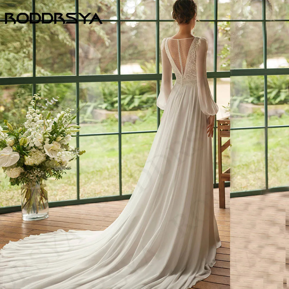 RODDRSYA Bohemian Wedding Dress Women vestidos novias boda Chiffon Long Sleeves Lace Bride Dresses Appliques Split V Neck A Line 241112