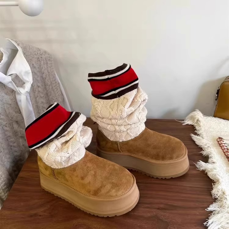 Winter Autumn Womens Over The Knee Sock Big Warm Increasing Long Boots Knieeted Thick Sole Mujer Shoes Boats Size 44