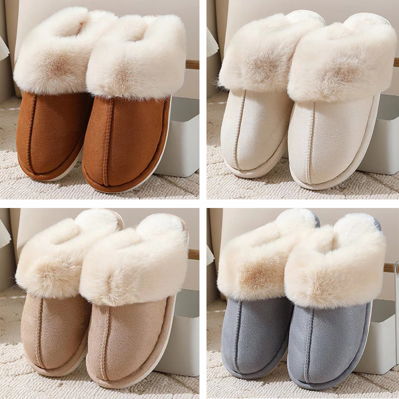 Free shipping Winter Warm Flat Fur Slippers womens Faux Suede Fluffy Furry Home Slides women Comfort Non Slip indoor or Cotton Shoes mens designer sli