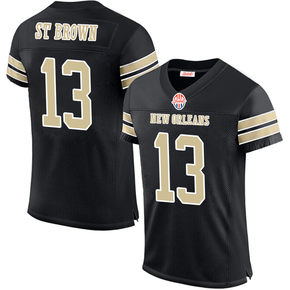 CARR,DEREK#4 KAMARA,ALVIN#41 LATTIMORE,MARSHON#23 MATHIEU,TYRANN#32 OLAVE,CHRIS#12 ST BROWN,EQUANIMEOUS#13This baseball uniform is a quick-drying cust