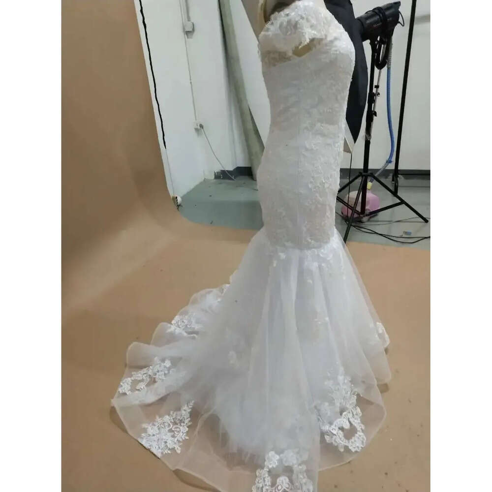 Mermaid Wedding Lace Dresses Romantic Elegant Off Shoulder Sweetheart Tulle Appliques Bridal Gowns Backless Robes De Mariage Bc