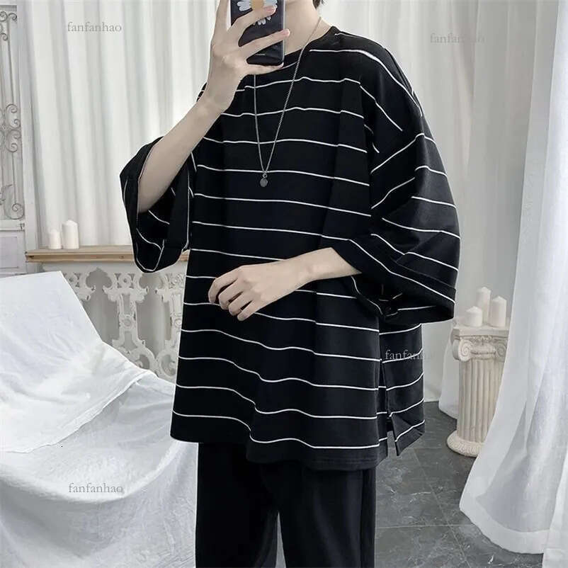 Men's T Shirts Cool Summer Oversized T-Shirt Men Funny Harajuku Tshirt Streetwear Femme Striped Japan Hip Hop Loose Half Sleeve T Shirts Male 220