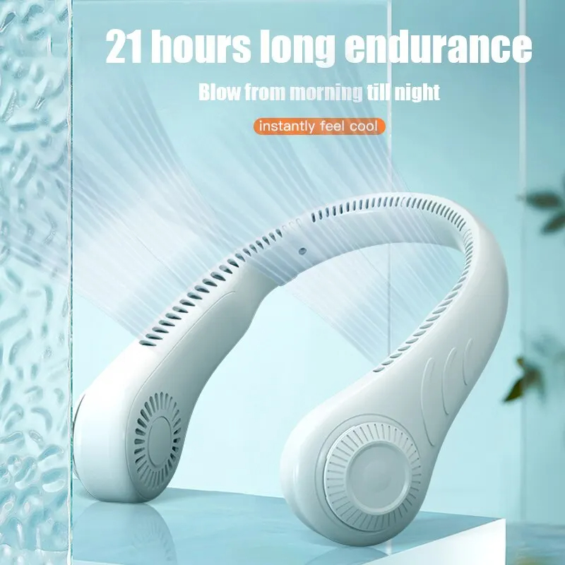 New Neck Fan Portable Neck Cooler USB Rechargeable Mini Electric Fan Small Neck Cooling Fan Bladeless Mini Outdoor Fan