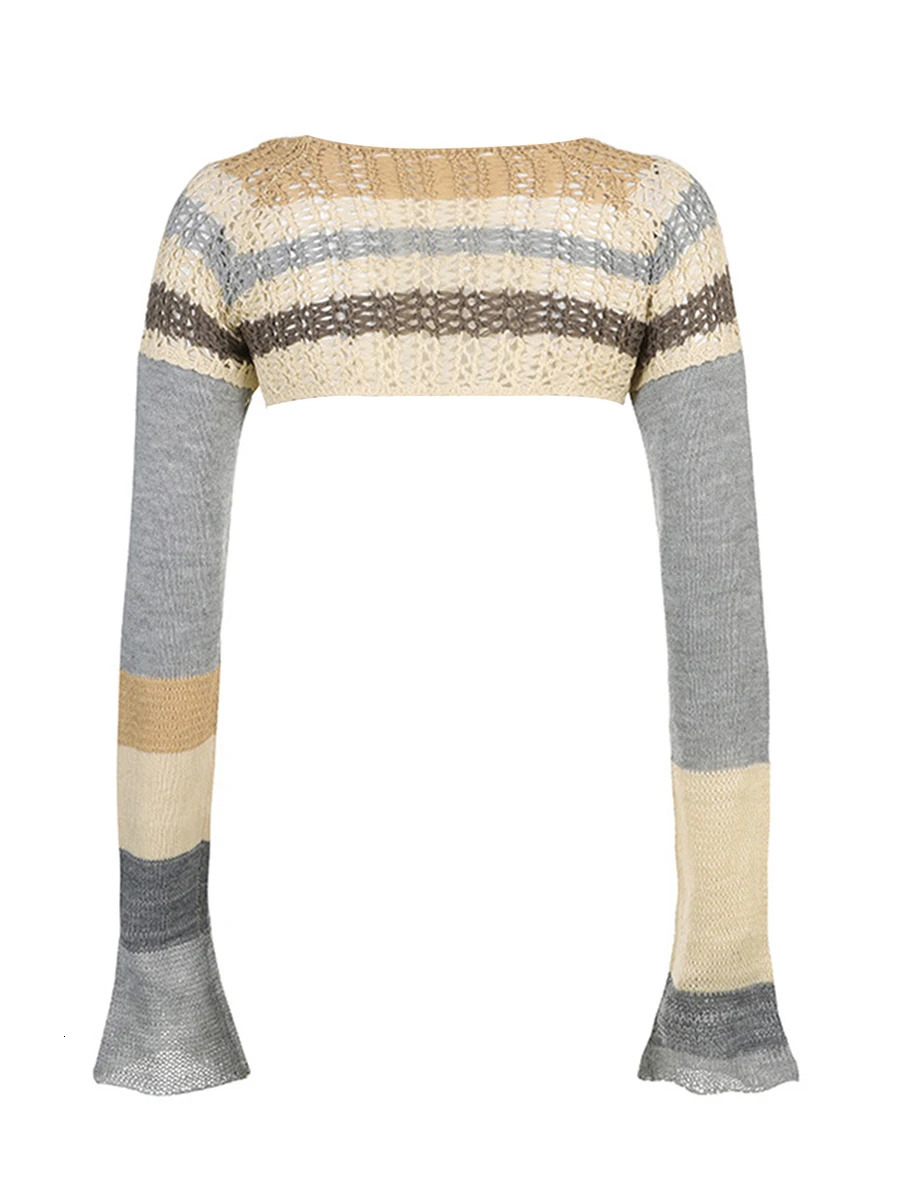 Women Cropped Sweater Autumn Knitted Shrug Tops Long Sleeve Jumpers Cover-ups Punk Grunge Y2K Aesthetic Clothes Streetwear 241127