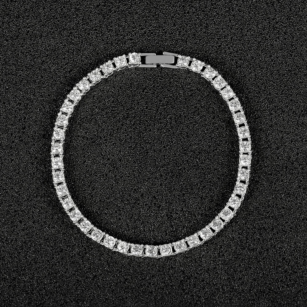 Hip-Hop Tennis Chain Single Row Chain 4Mm Tennis Chain Alloy Water Diamond Full Diamond Necklace