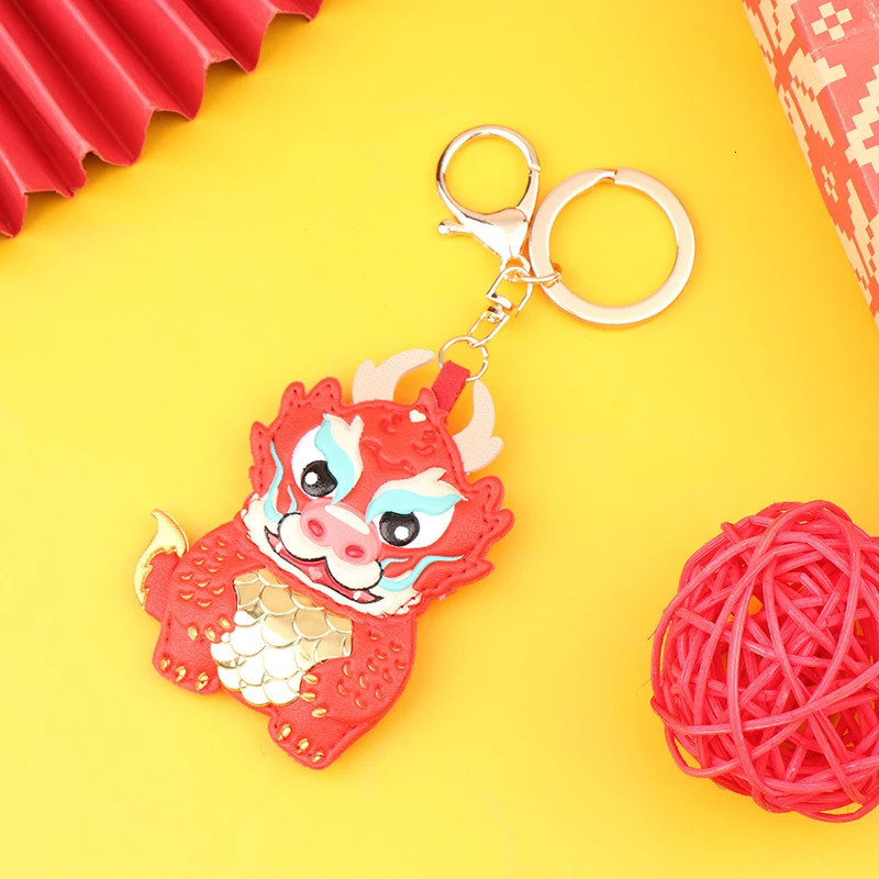Leather Pendant Chinese Dragon Image Year Decorations Kawaii Dragon Symbol Of Year Keychain Chinese Spring Festival Pendant 240426