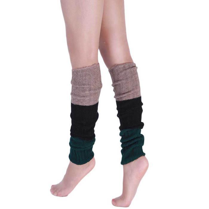 Autumn and winter woolen sock covers women's tricolor spliced jacquard leg covers versatile and warm knitted woolen pile sock covers wholesale