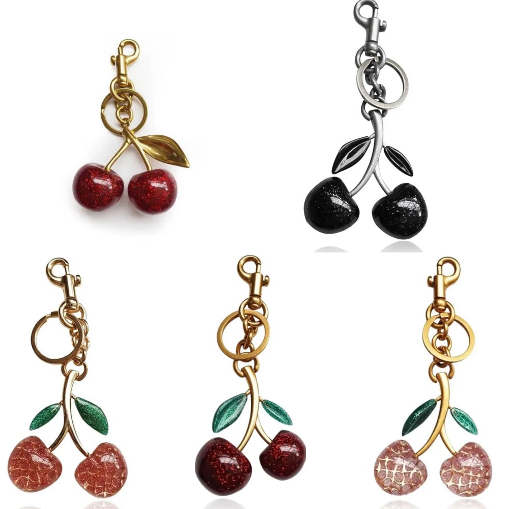 cherry bag charm keychain designer bag charms designer cherry purse handbag women lanyards leather black red pink key ring wallet keychains cherry cha