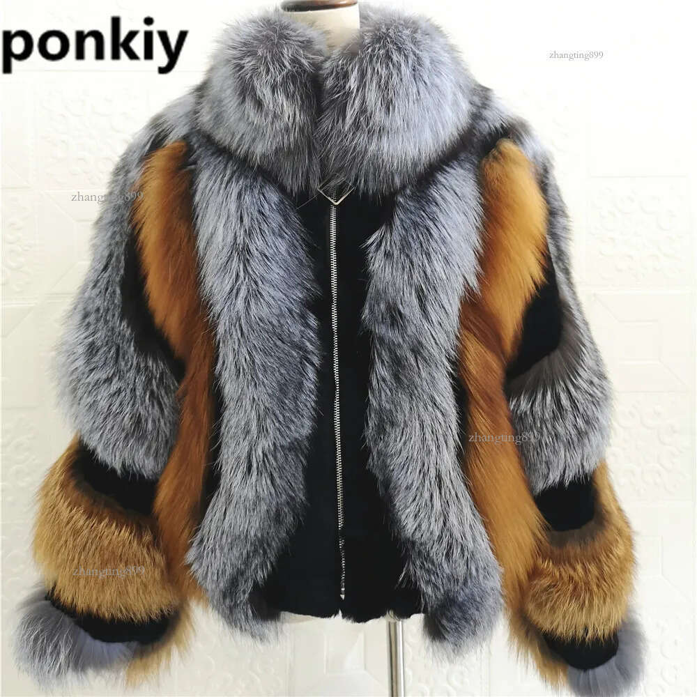Real Fur Short Jacket Fox Coats Genuine Silver Fox Fur Coat 2020 Full Sleeves Women Plus Size Winter Plush Red Fur Coat Female LJ201203