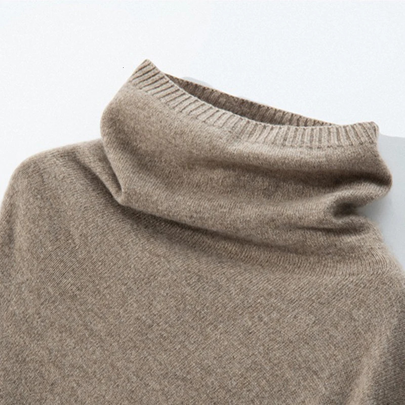 100%Pure Wool Knitted Cloak Pullover For Women Autumn Bat Sleeve Irregular Cashmere Poncho Turtleneck Pullover 241128