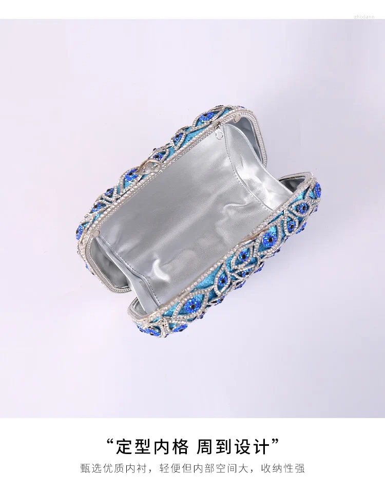 Evening Bags XIYUAN Evil Eyes Women Blue Gold Handbag Clutches Wedding Bridal Rhie Handbags Party tail Crystal Purses zhanyishengli