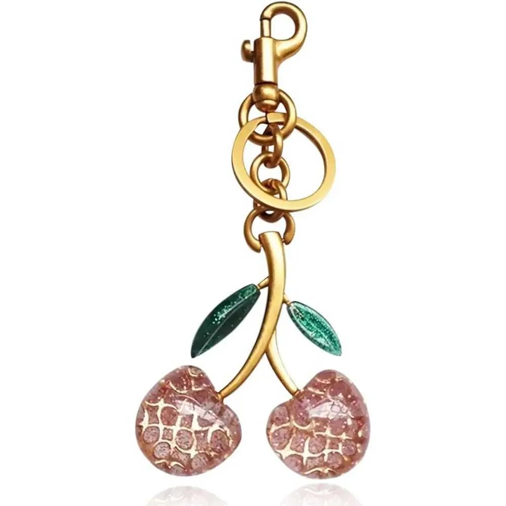 cherry bag charm keychain designer bag charms designer cherry purse handbag women lanyards leather black red pink key ring wallet keychains cherry cha
