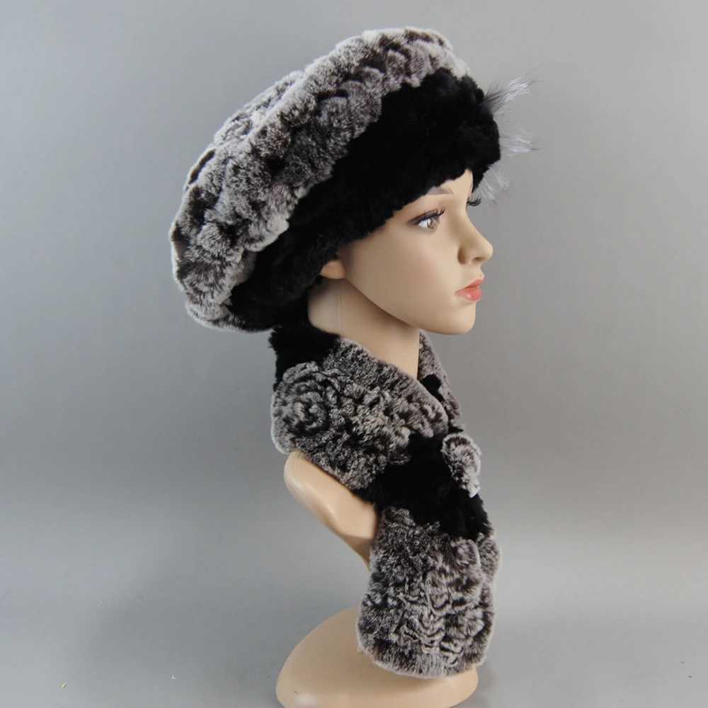 Fashion Girl Fur C La Winter Warm Real Rex Rabbit Fur Hat Scarf Set High Quality Luxury Womens% Real Fur Scarf+Hat Set W241127