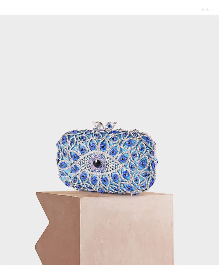 Evening Bags XIYUAN Evil Eyes Women Blue Gold Handbag Clutches Wedding Bridal Rhie Handbags Party tail Crystal Purses zhanyishengli