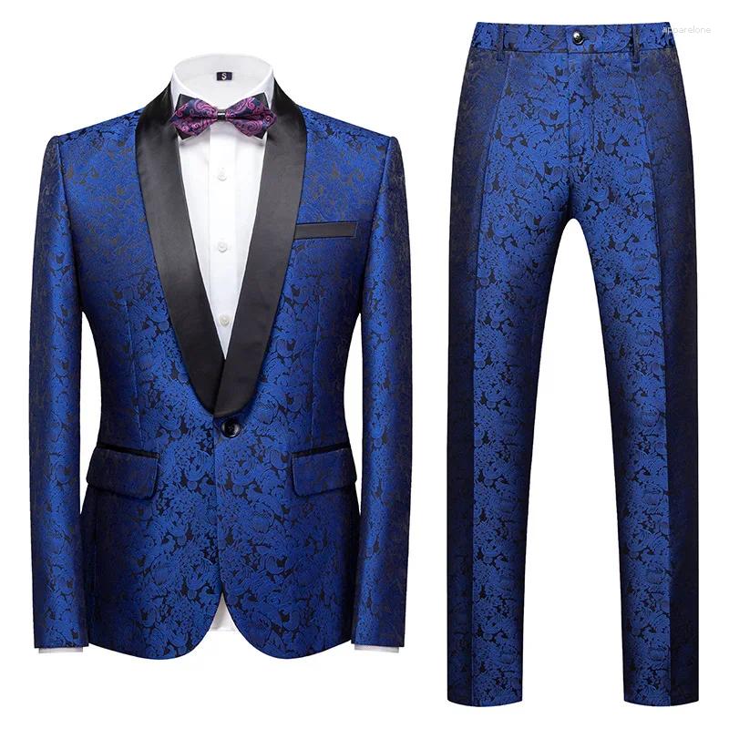 Mens Suits Stylish Floral Printing Men Suit Sets Elegant Dinner Gentleman Clothing Luxury Prom Party Slim Fit Blazer Pants 2 Pieces Tuxedos