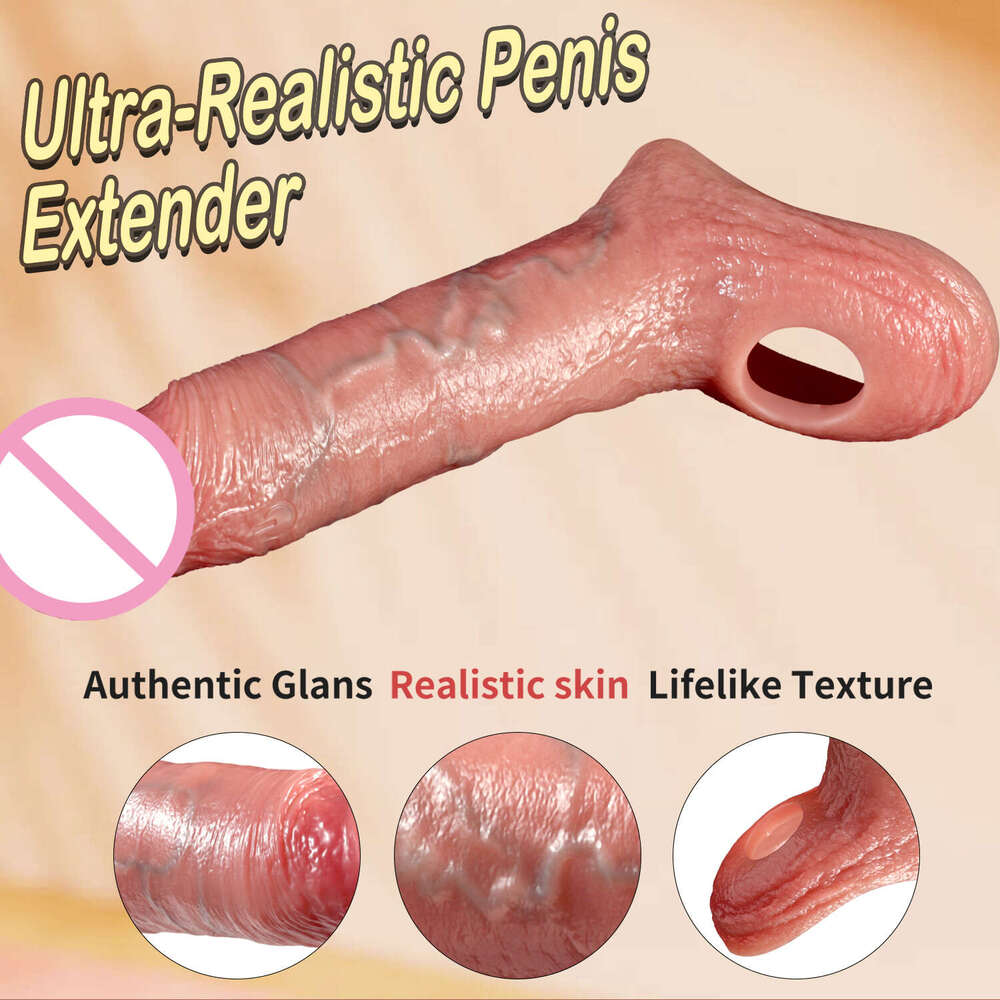 Realistic Sleeve Vibrator Reusable Ring Extender Artificial Dick Enlargement Thrusting dildo Adult Sex Toys For Man