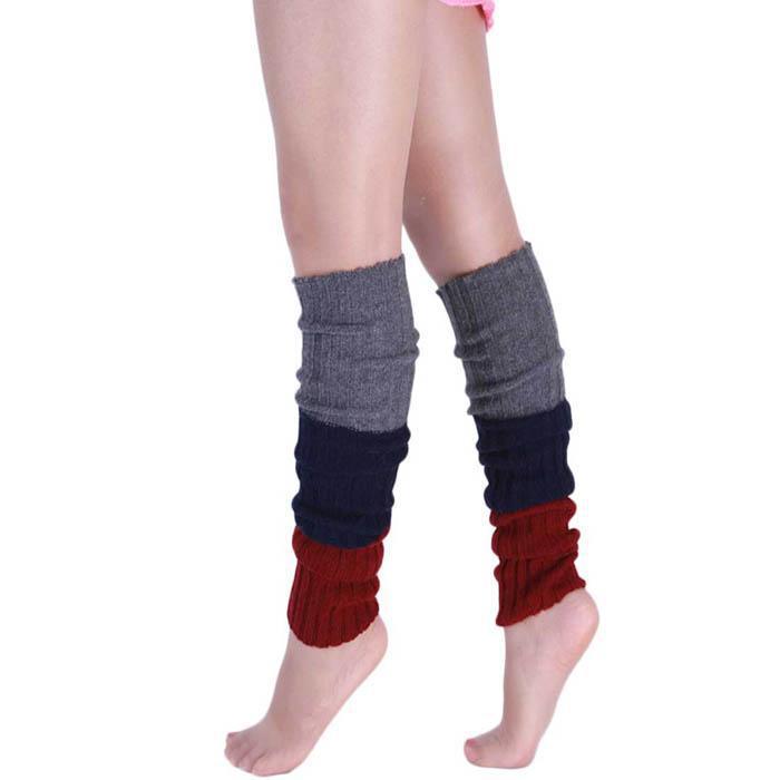 Autumn and winter woolen sock covers women's tricolor spliced jacquard leg covers versatile and warm knitted woolen pile sock covers wholesale