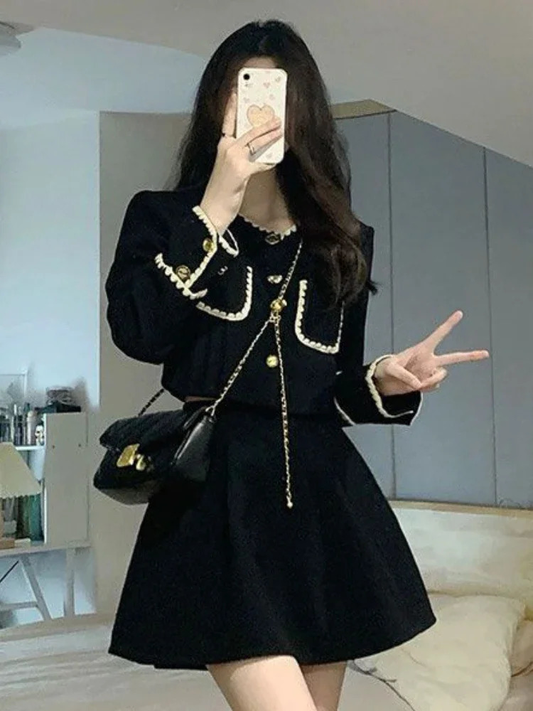 Traf Women Vestidos Coquette Skirt Sets Pocket Long Sleeve Crop Jackets High Waist Mini Skirts Outfits Suit Female Clothing 240423