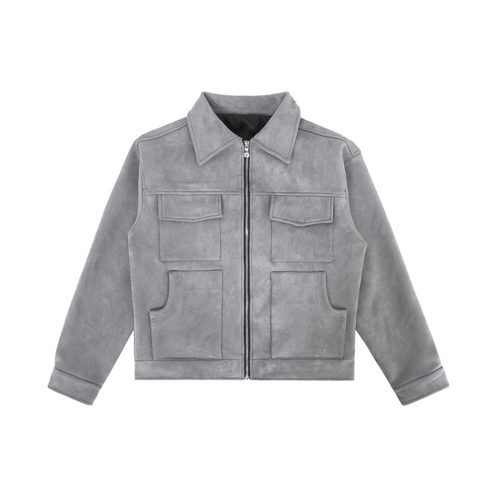 M10254 Multi-pocket work jacket autumn and winter loose solid color lapel coat