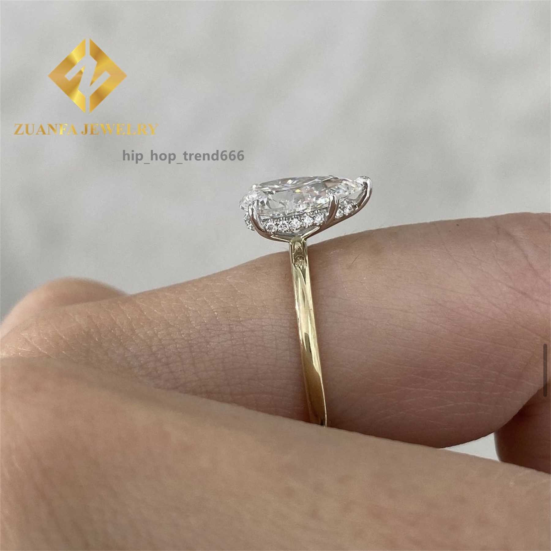 GRA Certificates 10k Real White +Yellow Gold Boutique Bridal Wedding Jewelry VVS1 3Ct Pear Moissanite Diamond Engagement Ring
