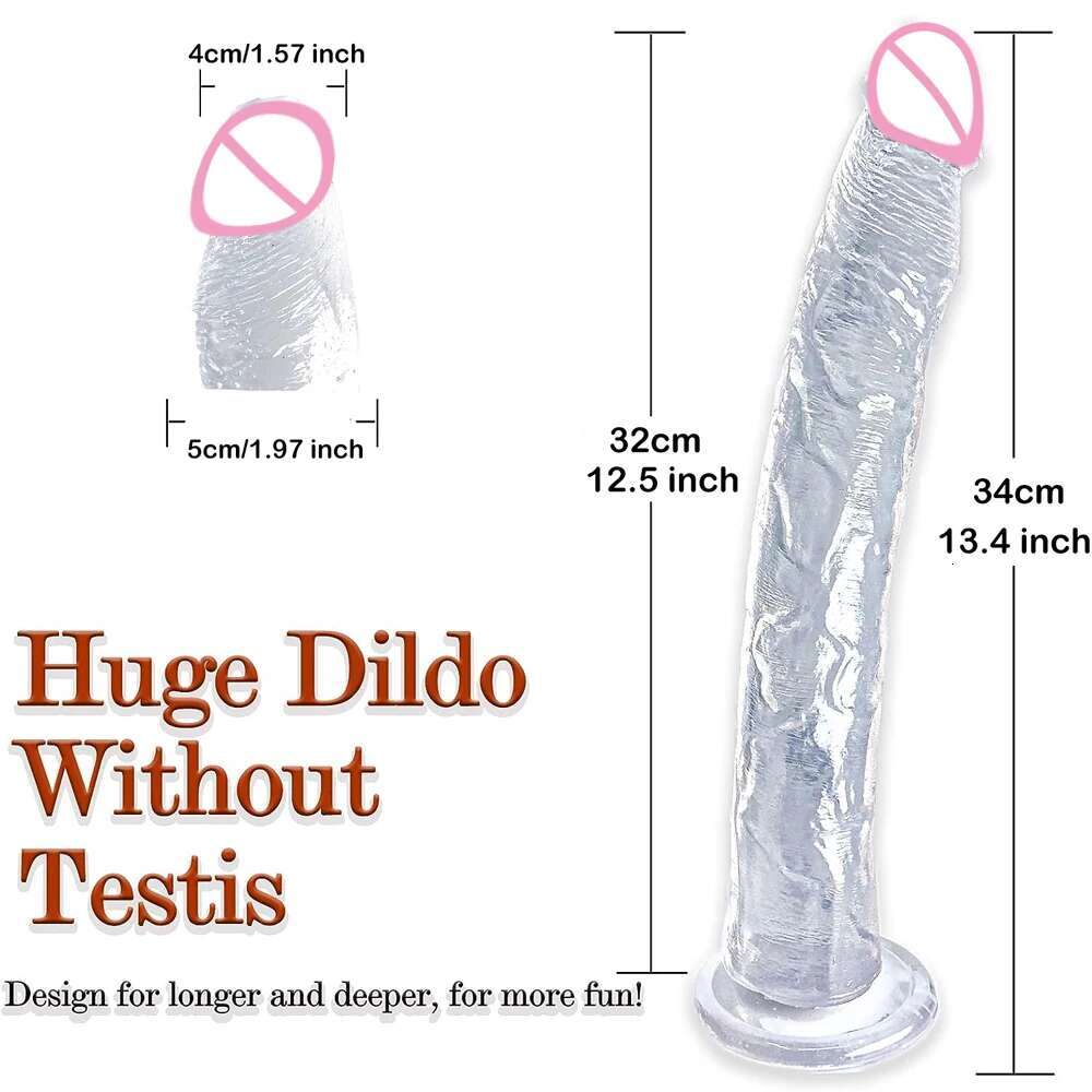 Realistic 13.4-Inch Big Black Jelly Dildo with Suction Cup - Balls-Free Anal Toy for Women & Men, Flexible & Phthalate-Free