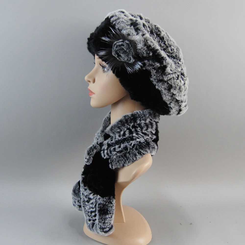 Fashion Girl Fur C La Winter Warm Real Rex Rabbit Fur Hat Scarf Set High Quality Luxury Womens% Real Fur Scarf+Hat Set W241127