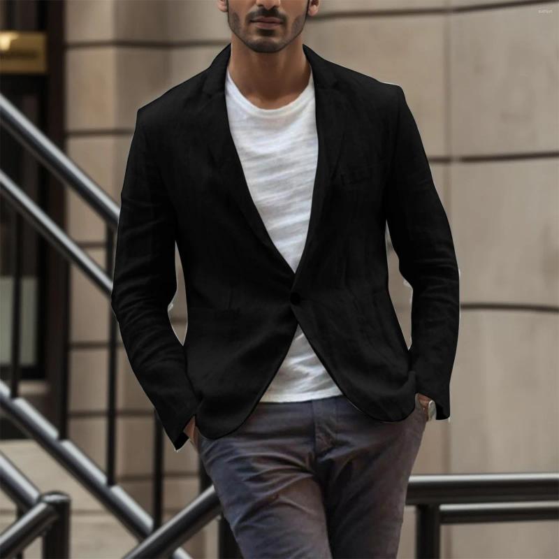 Men's Jackets Imitation Cotton Linen Suit 2024 Long Sleeve Lapel One Button Gentleman Business Party Wedding Slim Blazer Coats