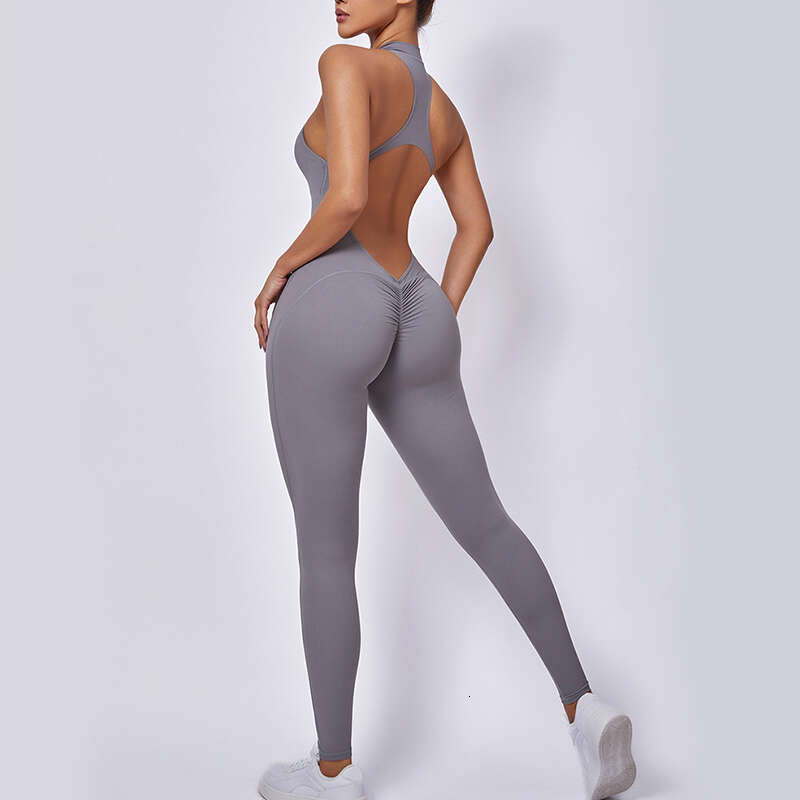 Sports Jumpsuit Fiess One-piece Suit Zipper Yoga Rompers Backless Sportswear Women Tracksuit Sleeveless Workout Bodysuit