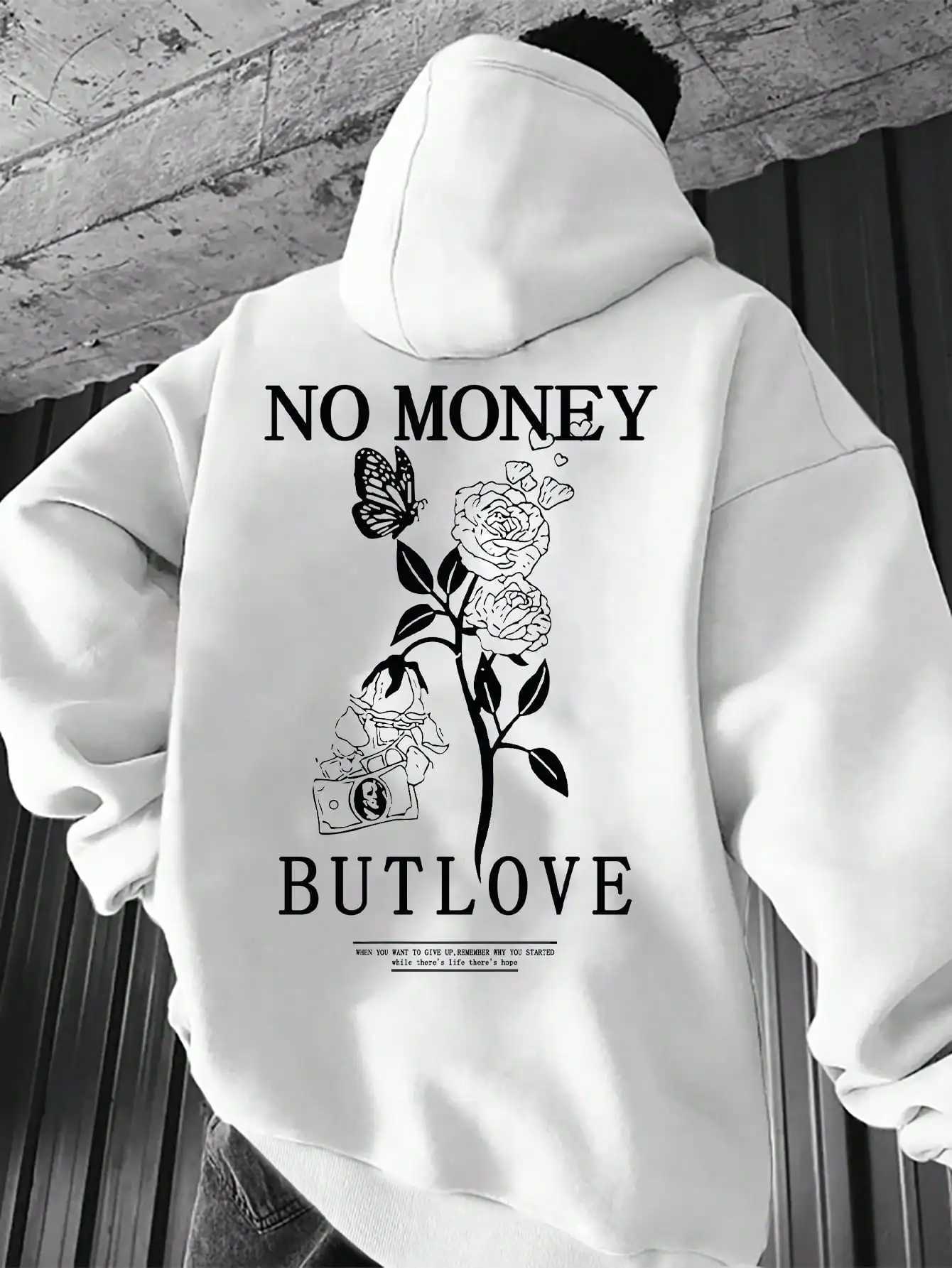 2024 New Loose Mens Floral Letter Print Hooded Fleece Sweatshirt Spring and Autumn Comfortable and Versatile Pullover S-3XL XJ250621