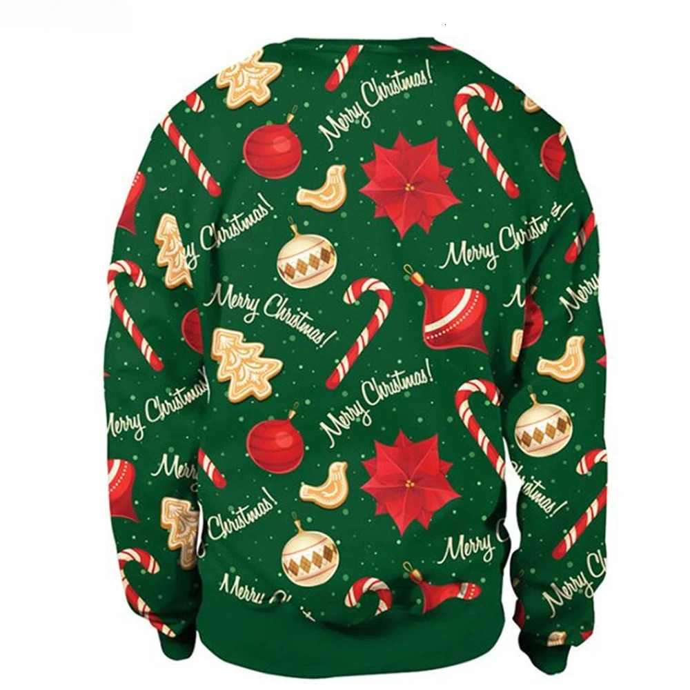 Men Women Year Eve Xmas Sweatshirt 3D Funny Digital Print Holiday Party Jumper Tops Couples Pullover Ugly Christmas Sweater 241127