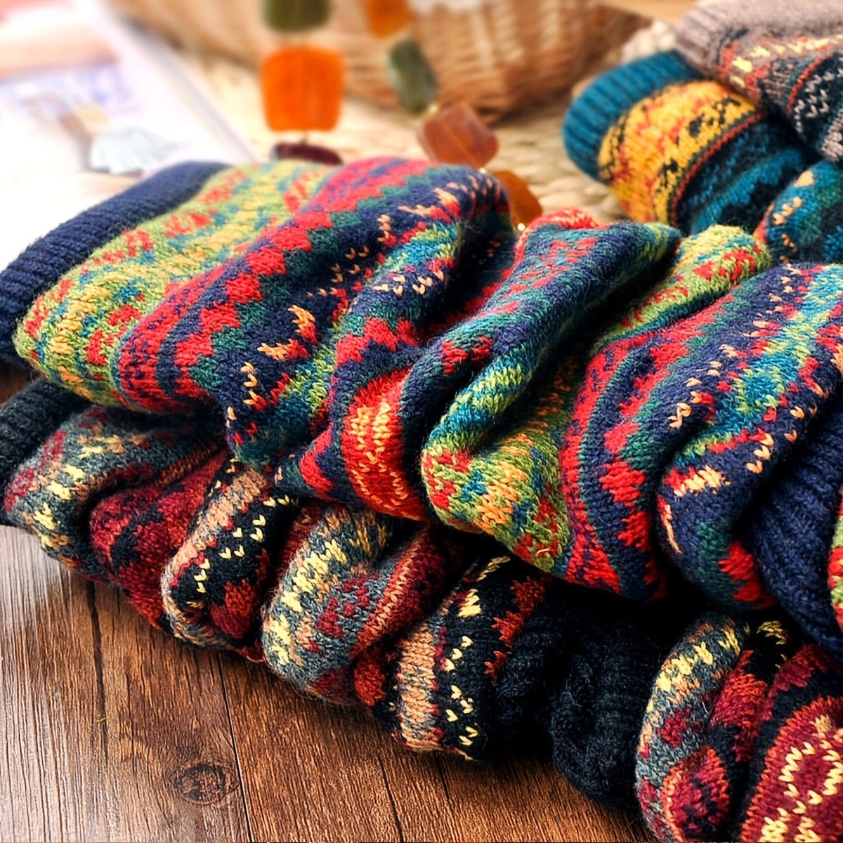 Autumn and winter fluorescent camouflage bohemian thick yarn pile sock covers for women over the knee warm boot covers leg guards