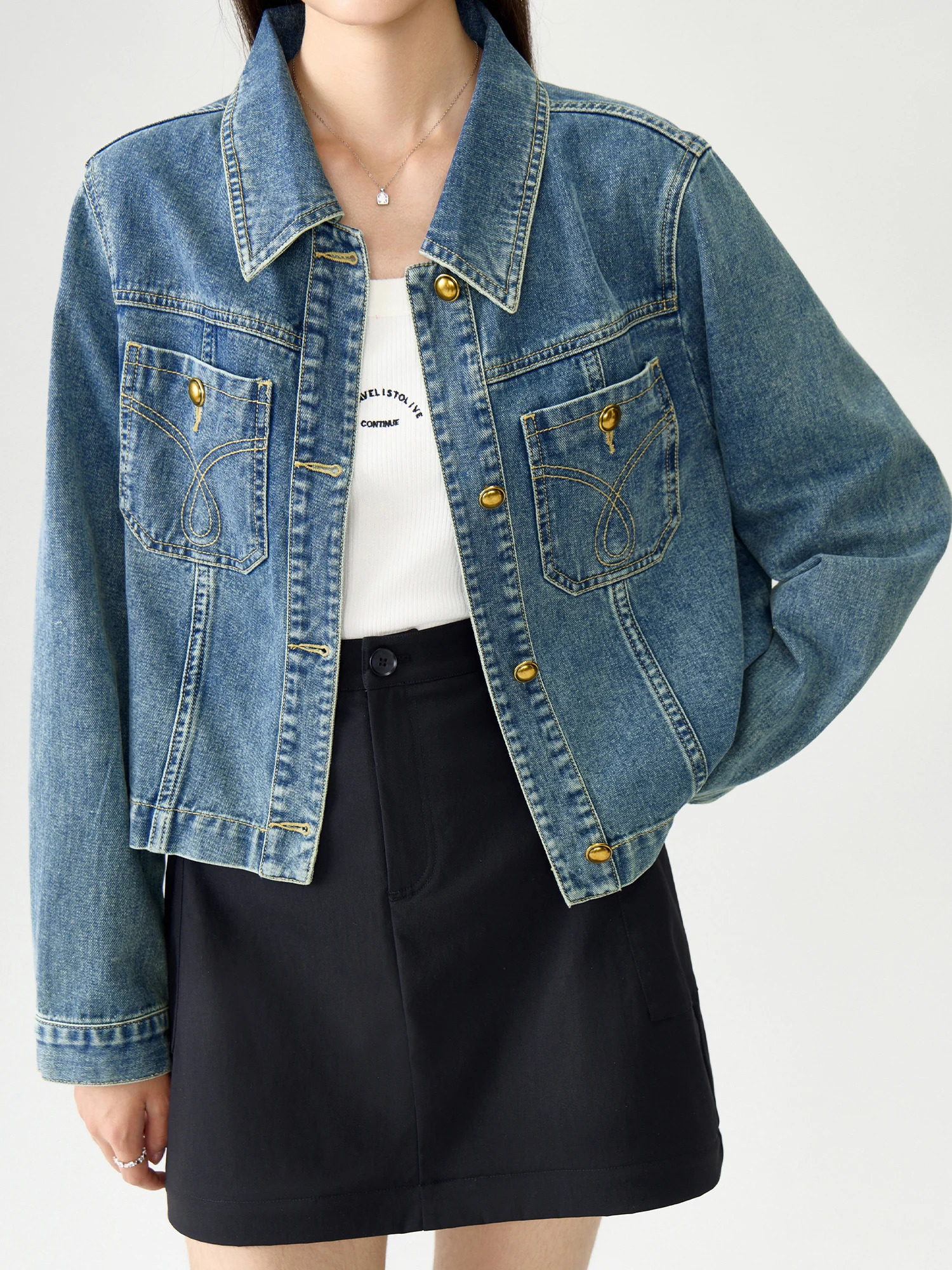DUSHU Plus Size Spring/Summer Short Collar Denim Jacket Shoulder Jacket Womens Top Casual Loose 24DS83096 241125